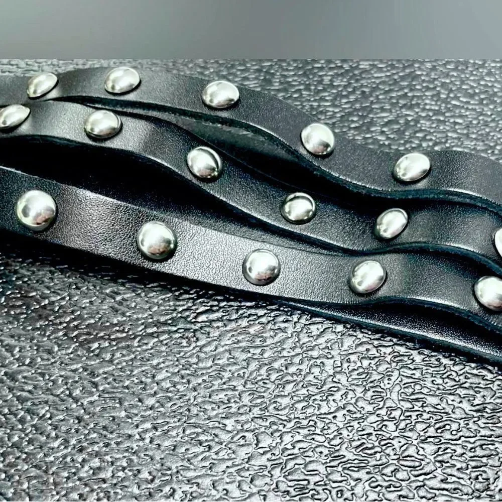 2 Silver Studded Black & Brown Leather Wrap/Band/Bracelet - Unise…